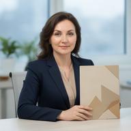 Куртеша Аточ у робочому кабінеті з папкою кредитних документів